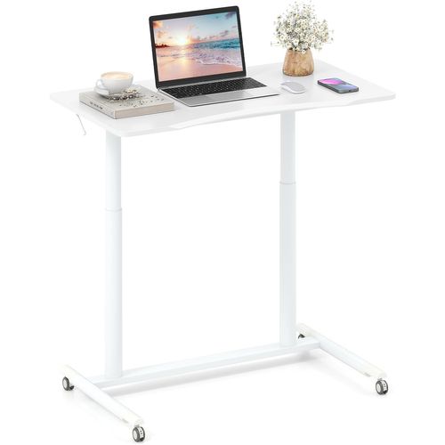 Table Roulante Pour Lit Canapé 95x52cm, Bureau Debout Réglable En Hauteur, Table D'appoint (blanc)