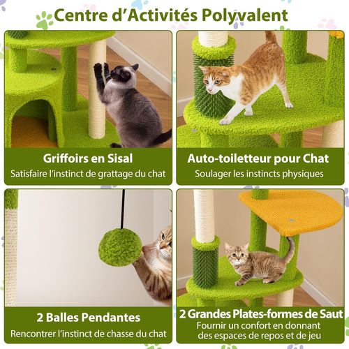 Arbre à Chat XXL 122 Cm, Arbre à Chat Cactus, Brosse D'toilettage, Condo, Poteaux à Griffer(122 Cm)