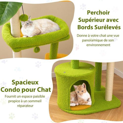 Arbre à Chat XXL 122 Cm, Arbre à Chat Cactus, Brosse D'toilettage, Condo, Poteaux à Griffer(122 Cm)