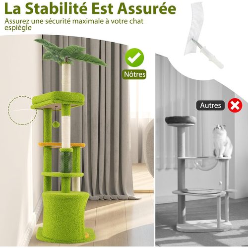 Arbre à Chat XXL 122 Cm, Arbre à Chat Cactus, Brosse D'toilettage, Condo, Poteaux à Griffer(122 Cm)