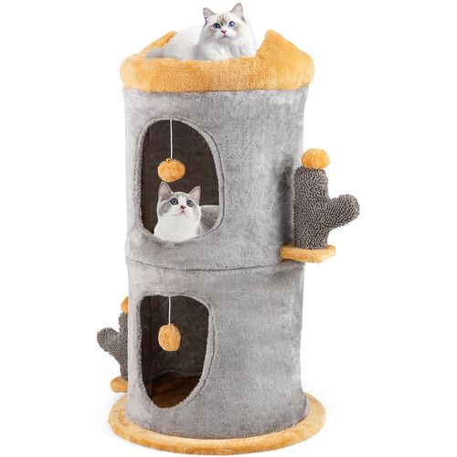 Petit Arbre à Chat 83 Cm, Tour Pour Chaton à 2 Étages, 2 Condos Empilable, 48 × 48 × 83 Cm