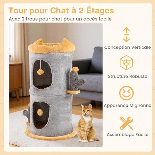 Petit Arbre à Chat 83 Cm, Tour Pour Chaton à 2 Étages, 2 Condos Empilable, 48 × 48 × 83 Cm