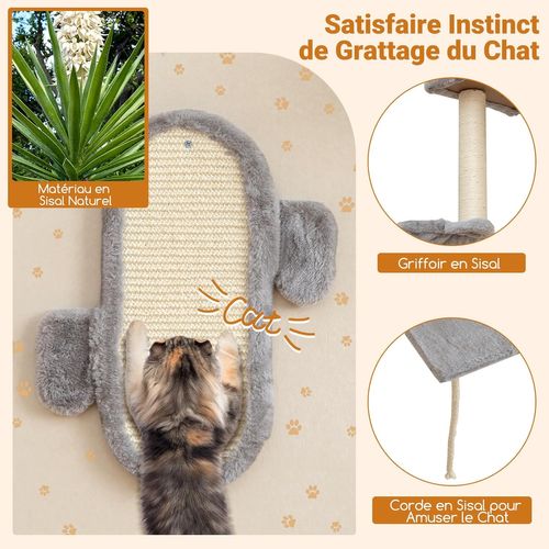 Arbre à Chat Mural, Arbre à Chat Cactus, 5 Plateformes, 2 Condos, Planche Et Poteaux à Griffer