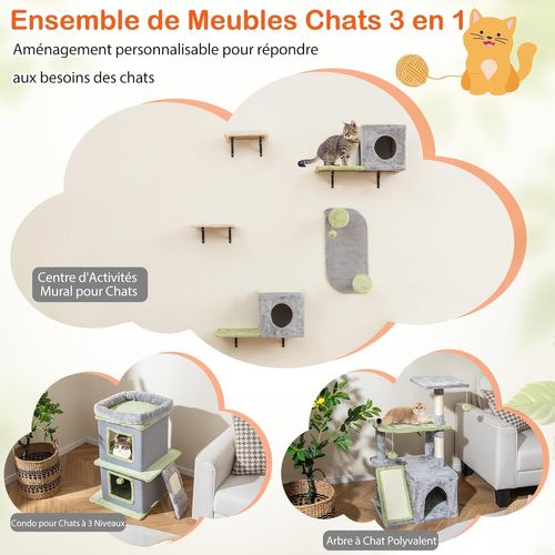 3 En 1 Meuble Chat, Arbre à Chat à 3 Niveaux Avec Condo Et Planche à Griffer, Maison Pour Chaton