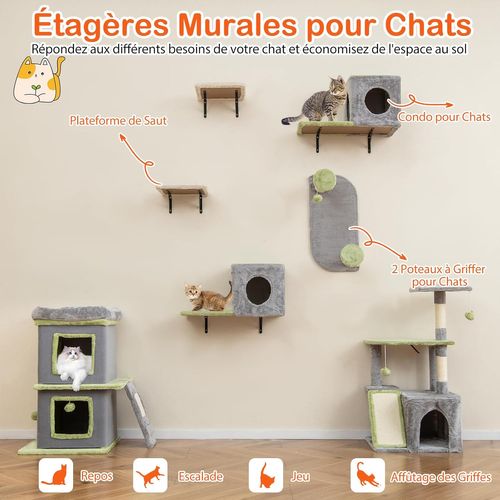 3 En 1 Meuble Chat, Arbre à Chat à 3 Niveaux Avec Condo Et Planche à Griffer, Maison Pour Chaton