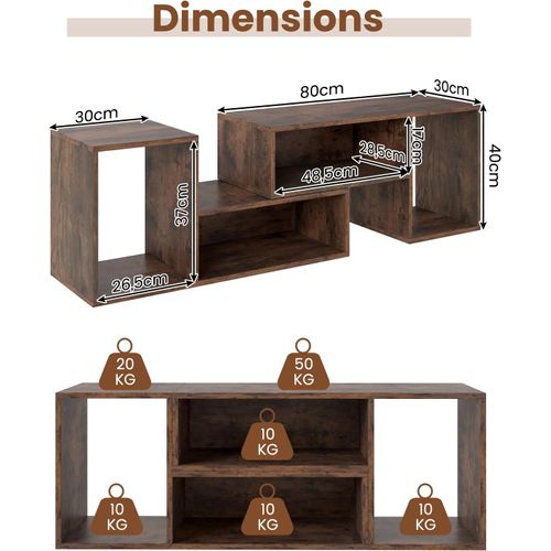 Meuble TV 2 Pièces Modulaires, Meuble Tele Pour TV 50/55/60 Pouces (marron Rustique)