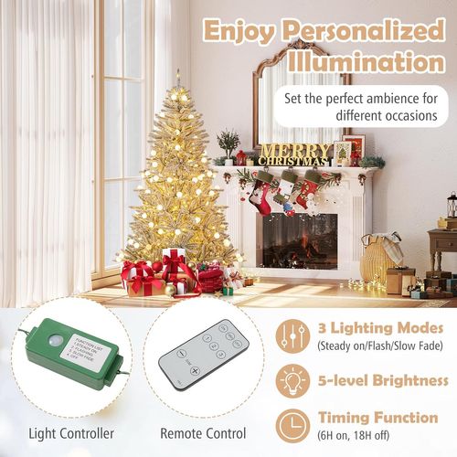 Sapin De Noël Artificiel Avec 637 Branches et 250 Lumières LED et 3 Modes D'éclairage (180cm)