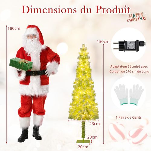 Sapin De Noël Artificiel De 150 Cm Avec Embout Flexible 216 Branches 80 LED 8 Modes