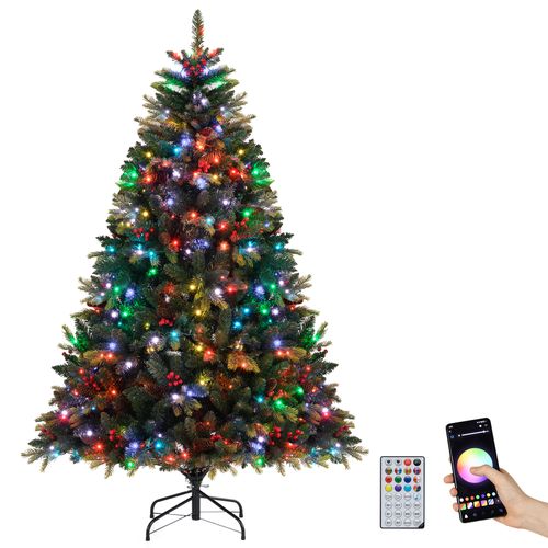 Sapin Noël Pré-éclairé 180cm, Télécommande Rgb 11 Modes, Branches à Charnières, Vert