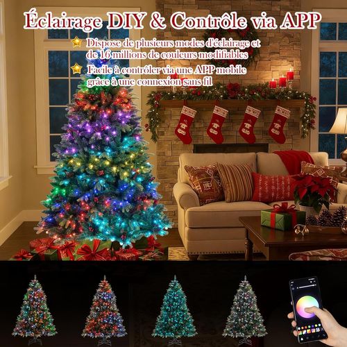 Sapin Noël Pré-éclairé 180cm, Télécommande Rgb 11 Modes, Branches à Charnières, Vert