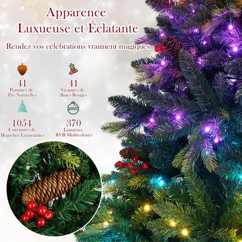 Sapin Noël Pré-éclairé 180cm, Télécommande Rgb 11 Modes, Branches à Charnières, Vert