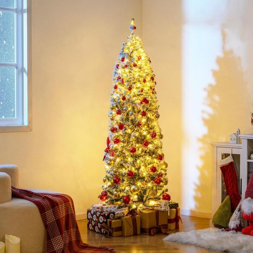 Sapin Noël Pré-éclairé,533 Branches Pvc Enneigé,260 LEDs Blanc Chaud,8 Modes,180cm