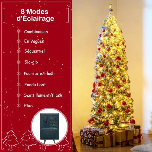 Sapin Noël Pré-éclairé,533 Branches Pvc Enneigé,260 LEDs Blanc Chaud,8 Modes,180cm