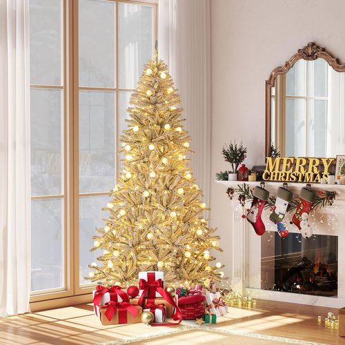 Sapin De Noël Artificiel Avec 905 Branches et 350 Lumières LED et 3 Modes D'éclairage (210cm)
