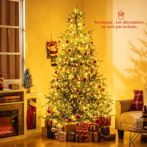 Arbre Noël Artificiel 180cm Pré-éclairé 250 LEDs, 11 Modes, 530 Branches, Pliable (210cm)