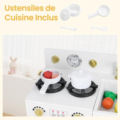 Cuisine En Bois Enfant Avec Réfrigérateur et Cuisinière Séparés, Machine à Glaçons, Évier