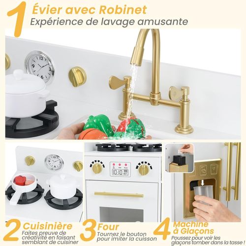 Cuisine En Bois Enfant Avec Réfrigérateur et Cuisinière Séparés, Machine à Glaçons, Évier