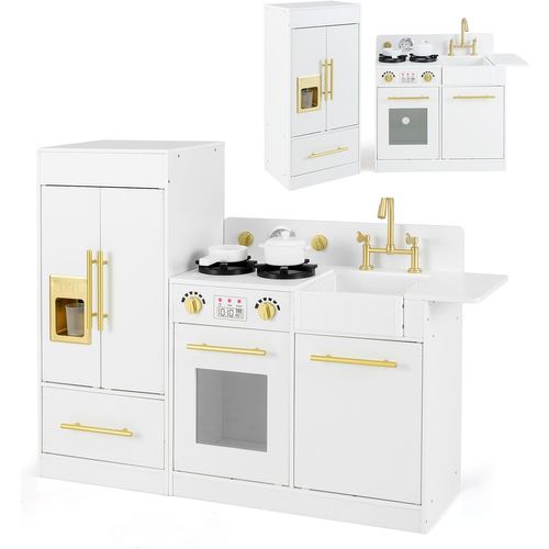 Cuisine En Bois Enfant Avec Réfrigérateur et Cuisinière Séparés, Machine à Glaçons, Évier