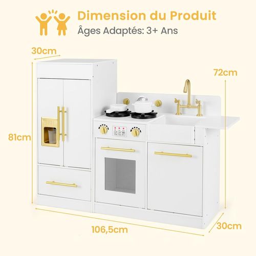 Cuisine En Bois Enfant Avec Réfrigérateur et Cuisinière Séparés, Machine à Glaçons, Évier