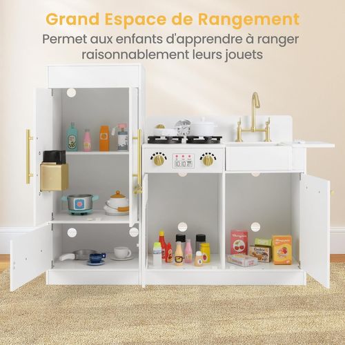 Cuisine En Bois Enfant Avec Réfrigérateur et Cuisinière Séparés, Machine à Glaçons, Évier