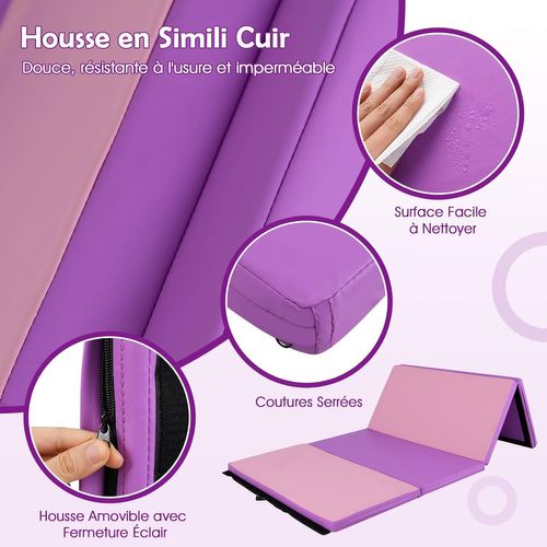 Tapis De Gymnastique Pliable, Matelas D'entrainement En Mousse Et Pu (240 X 116 X 5 Cm)