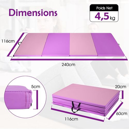 Tapis De Gymnastique Pliable, Matelas D'entrainement En Mousse Et Pu (240 X 116 X 5 Cm)