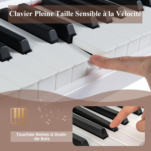 Piano Numérique 88 Touches Avec Pupitre, Haut-parleurs et Fonction Midi, 128 Rythmes (blanc)