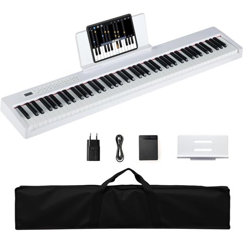 Piano Numérique 88 Touches Avec Pupitre, Haut-parleurs et Fonction Midi, 128 Rythmes (blanc)