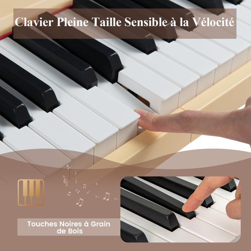 Piano Numérique 88 Touches Avec Pupitre, Haut-parleurs et Fonction Midi, 128 Rythmes (beige)