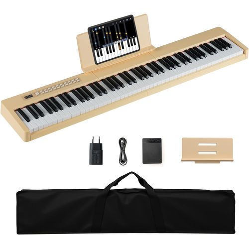 Piano Numérique 88 Touches Avec Pupitre, Haut-parleurs et Fonction Midi, 128 Rythmes (beige)