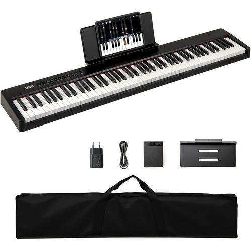 Piano Numérique 88 Touches Avec Pupitre, Haut-parleurs et Fonction Midi, 128 Rythmes (noir)
