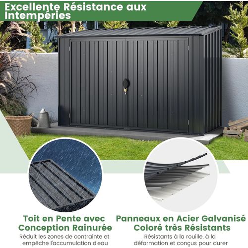 Abri De Jardin En Métal Galvanisé 1,9 M³, Double Porte Verrouillable, Couvercle Rabattable