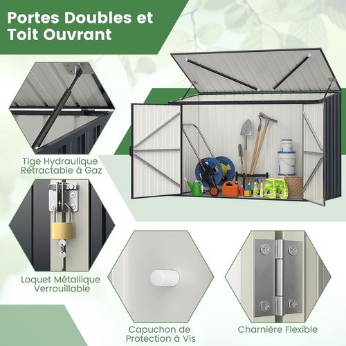 Abri De Jardin En Métal Galvanisé 1,9 M³, Double Porte Verrouillable, Couvercle Rabattable