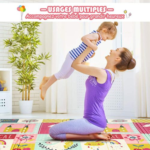 Tapis De Jeu Bébé Pliable 200x180x1,4cm, Tapis De Sol XXL En Xpe Imperméable Et Réversible