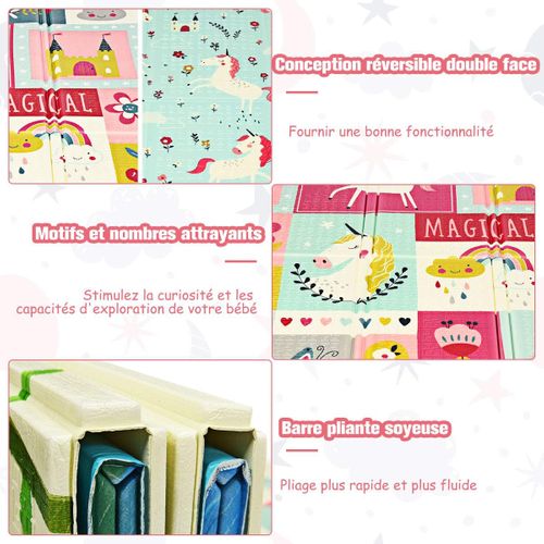 Tapis De Jeu Bébé Pliable 200x180x1,4cm, Tapis De Sol XXL En Xpe Imperméable Et Réversible