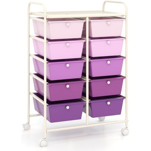 Chariot De Rangement 10 Tiroirs En Pp, Cadre En Métal (violet Dégradé,m - 10 Tiroirs)