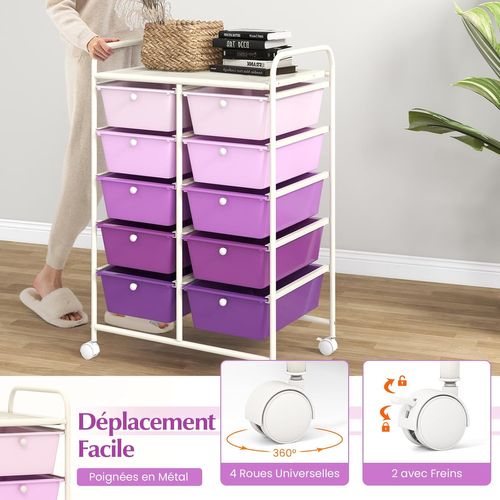 Chariot De Rangement 10 Tiroirs En Pp, Cadre En Métal (violet Dégradé,m - 10 Tiroirs)
