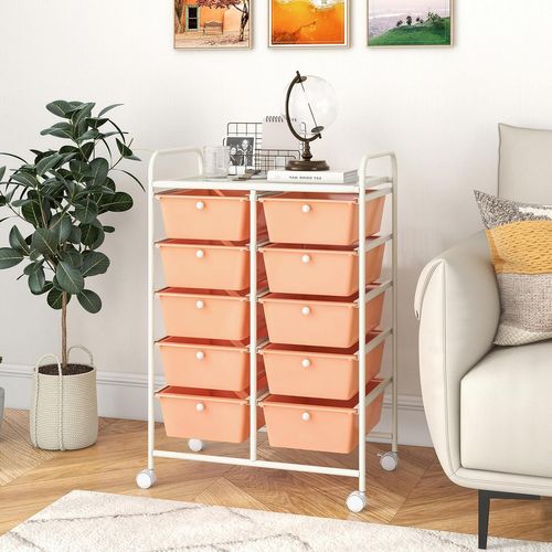 Chariot De Rangement 10 Tiroirs En Pp, Cadre En Métal (rose Pêche,m - 10 Tiroirs)
