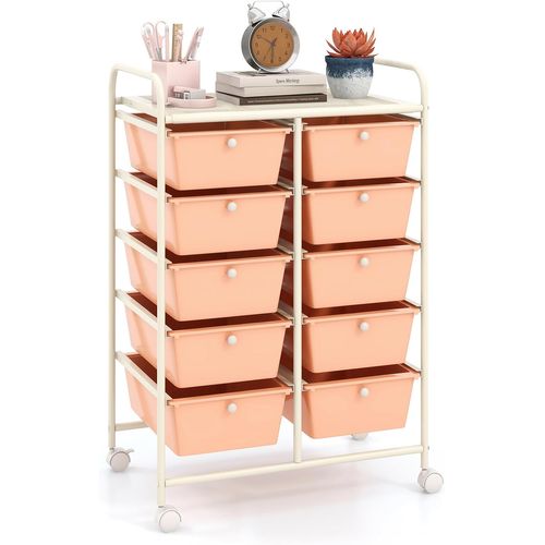 Chariot De Rangement 10 Tiroirs En Pp, Cadre En Métal (rose Pêche,m - 10 Tiroirs)