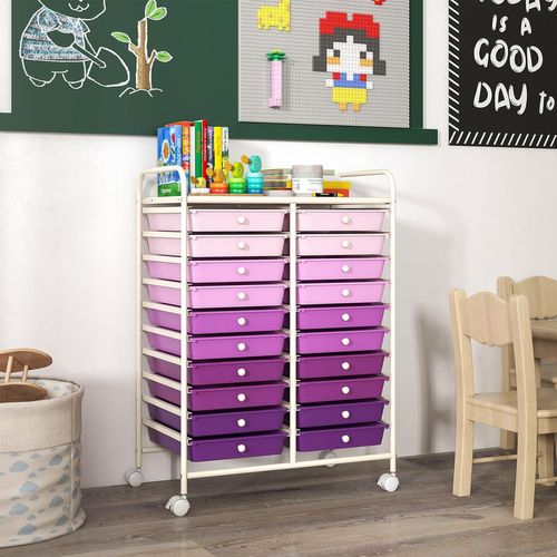 Chariot De Rangement à Roulette 20 Tiroirs En Pp (xl - 20 Tiroirs,violet Dégradé)