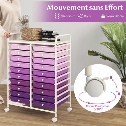 Chariot De Rangement à Roulette 20 Tiroirs En Pp (xl - 20 Tiroirs,violet Dégradé)