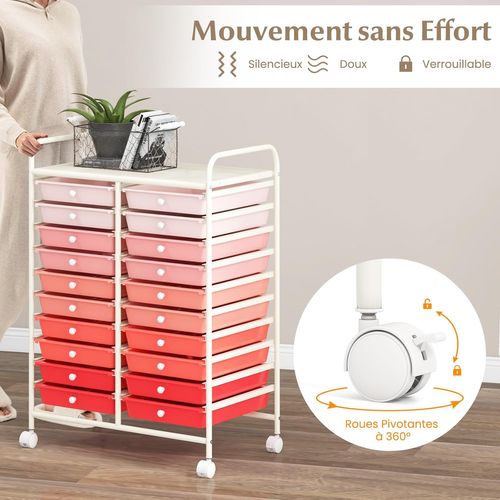 Chariot De Rangement à Roulette 20 Tiroirs En Pp Avec Tablette (xl - 20 Tiroirs,rose+blanc)
