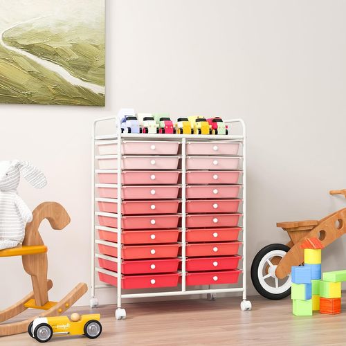 Chariot De Rangement à Roulette 20 Tiroirs En Pp Avec Tablette (xl - 20 Tiroirs,rose+blanc)
