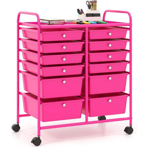 Chariot De Rangement à Roulette 12 Tiroirs En Pp, Cadre En Métal, 64x38x75cm (rose)