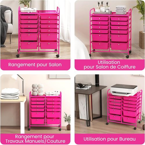 Chariot De Rangement à Roulette 12 Tiroirs En Pp, Cadre En Métal, 64x38x75cm (rose)