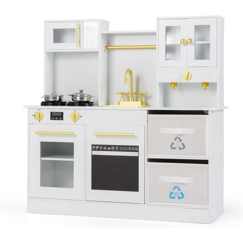 Cuisine Enfant Bois Avec Machine à Café, Sons Et Lumières, Évier, 90 X 30 X 90cm, Blanc