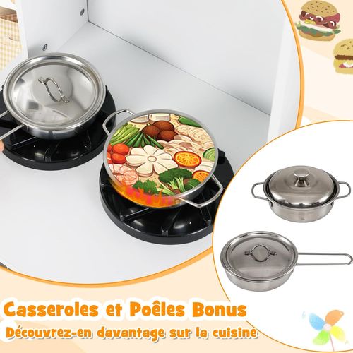 Cuisine Enfant Bois Avec Machine à Café, Sons Et Lumières, Évier, 90 X 30 X 90cm, Blanc