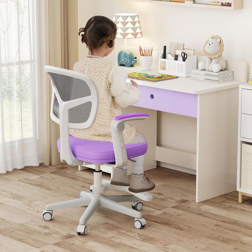 Chaise Bureau Enfant Pivotante Avec Hauteur et Accoudoirs et Repose-pieds Réglables (violet)