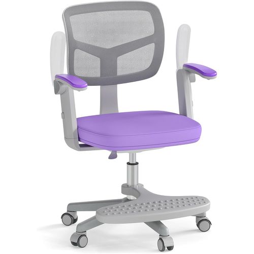 Chaise Bureau Enfant Pivotante Avec Hauteur et Accoudoirs et Repose-pieds Réglables (violet)