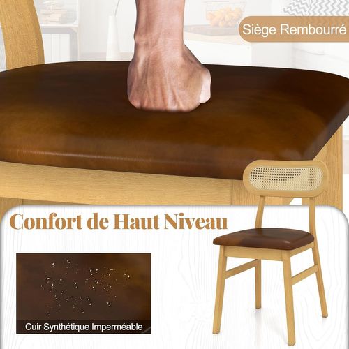 Chaise Salle à Manger Lot De 2, Bois D'hévéa, Dossier Rotin Cannage, Siège Rembourré (brun)